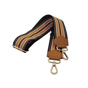 PARAVEL Cabana Bag Strap Brown Tan White Black Stripe Adjustable Bag Gold Shandy